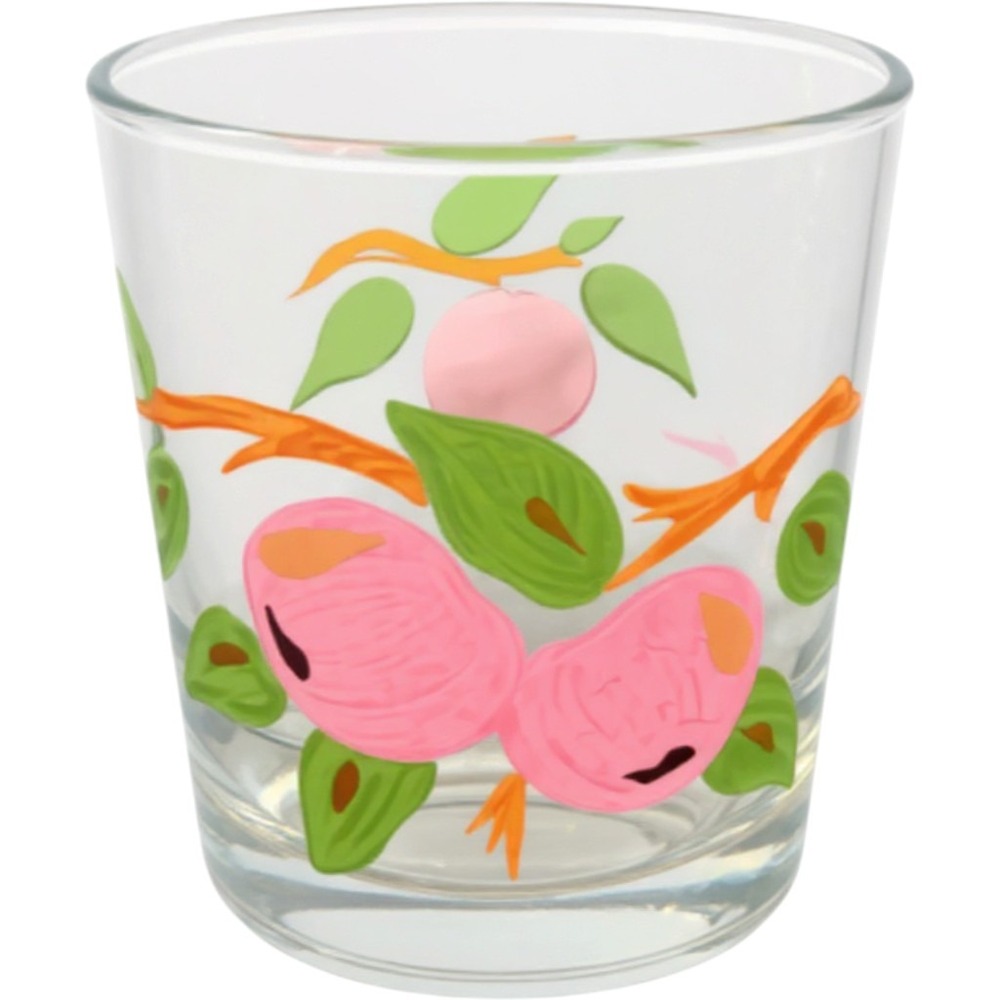 Franciscan Orchard Juice Glass Set of 4 Clear Fruit Pattern Tumblers Vintage MCM